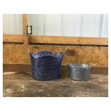 2 - Metal Baskets / One has roses on the side and the other has snow flakes