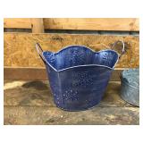 2 - Metal Baskets / One has roses on the side and the other has snow flakes