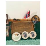 Terry Redlin Ceramic Pictures - Ashtray with Wood Ducks Painted inside - Black Lab Coasters - Golf Signs - Small Wooden Tray - Moose Night Light and More