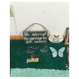 Terry Redlin Ceramic Pictures - Ashtray with Wood Ducks Painted inside - Black Lab Coasters - Golf Signs - Small Wooden Tray - Moose Night Light and More