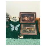 Terry Redlin Ceramic Pictures - Ashtray with Wood Ducks Painted inside - Black Lab Coasters - Golf Signs - Small Wooden Tray - Moose Night Light and More
