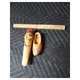 Hand carved small nutcracker, Trondheim small wooden shoe, Sportsman knife from Raurie Gas