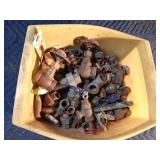 Dish pan of copper, brass, galvanized valves and pipe fittings