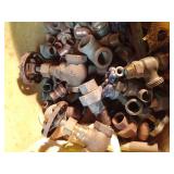 Dish pan of copper, brass, galvanized valves and pipe fittings