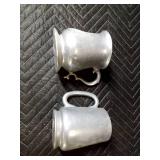 Stainless steel bucket, 2 pewter steins and metal funnel and more