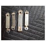 Vintage bottle openers, whistle, keys and a pipe
