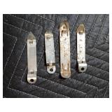 Vintage bottle openers, whistle, keys and a pipe