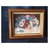 Framed signed canvas floral painting by E. Reddick