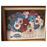 Framed signed canvas floral painting by E. Reddick
