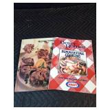 Lot of cookbooks, power control center, and enamelware colander,