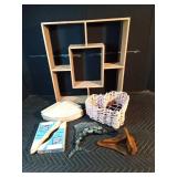 Wall shelves, basket, shells, 1960