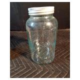 Mesa Pride wooden box with assorted glass and 2 boxes of canning jars and jar rubber gaskets