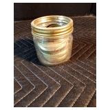 Mesa Pride wooden box with assorted glass and 2 boxes of canning jars and jar rubber gaskets