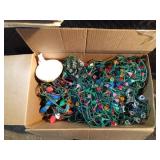 3 boxes of Christmas light bulbs, lights, garland and more