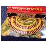 Vintage Automatic Toy Co. tin "Mystery Union Station" train set with original box