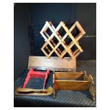 5 wooden wall shelves and wood wine rack