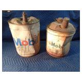 2 Mobil oil cans