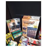 Light bulbs, rug clippers, Battery organizer, large box, chandelier bases and night lights