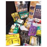 Light bulbs, rug clippers, Battery organizer, large box, chandelier bases and night lights