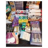 Light bulbs, rug clippers, Battery organizer, large box, chandelier bases and night lights