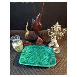 Ironwood fish, candle holder, vase, scented wax squares, ashtray, heron made from some type of animal horn or tusk