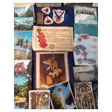 Vintage post cards, books, stamps, Campfire Girls & Boy Scout items