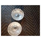 8pcs clear glass serving dishes and 4 glass stemmed glasses