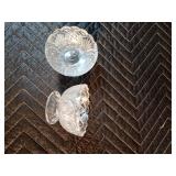 8pcs clear glass serving dishes and 4 glass stemmed glasses