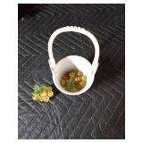 8 Pottery and glass pieces: Clover leaf, purple vase, crackle grapes, vintage 1950