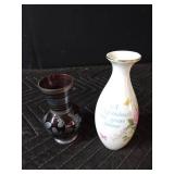 8 Pottery and glass pieces: Clover leaf, purple vase, crackle grapes, vintage 1950