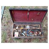 Metal chest with vintage tools