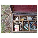 Metal chest with vintage tools