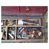 Metal chest with vintage tools