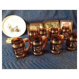 8 Vintage Grainbelt mugs, funny signs and tray