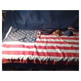 Vintage American Legion Garrison cap and 2 vintage Beanie caps and American flag