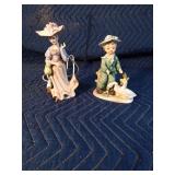 Fancy lady with lamb lamp, boy/geese figurines