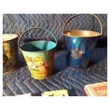 3 Vintage metal pails and vintage card games