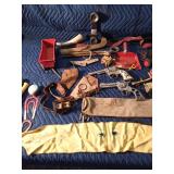 Wooden box of vintage toys and more