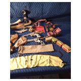 Wooden box of vintage toys and more