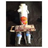 Coffee pot, mugs and can crusher