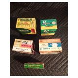 4 boxes of shotgun shells and 1 Remmington rifle slug in vintage boxes