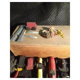 Wooden box of wooden vehicles: airplanes, trains, race cars and more