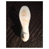 Milk glass Fenton shoe, gold tone candle holder and Pilgrim hand blown glass