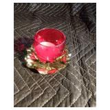 Milk glass Fenton shoe, gold tone candle holder and Pilgrim hand blown glass