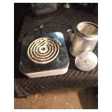 Vintage toaster, pewter teapot, thermos, metal lunch box, and more
