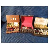 3 jewelry boxes with jewelry and more including 10K gold ring and 1/20 12 KGF necklace and Mickey Mouse watch