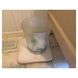 Towels, counter items, scale, waste...