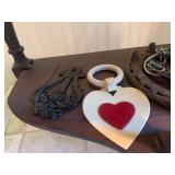 Half moon table with vintage items...
