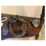 Half moon table with vintage items...