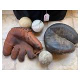 Catchers glove and mitt, balls...